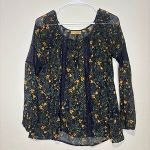 Princess Vera Wang Floral Peasant Blouse Semi Sheer Lace Medium Boho Romantic